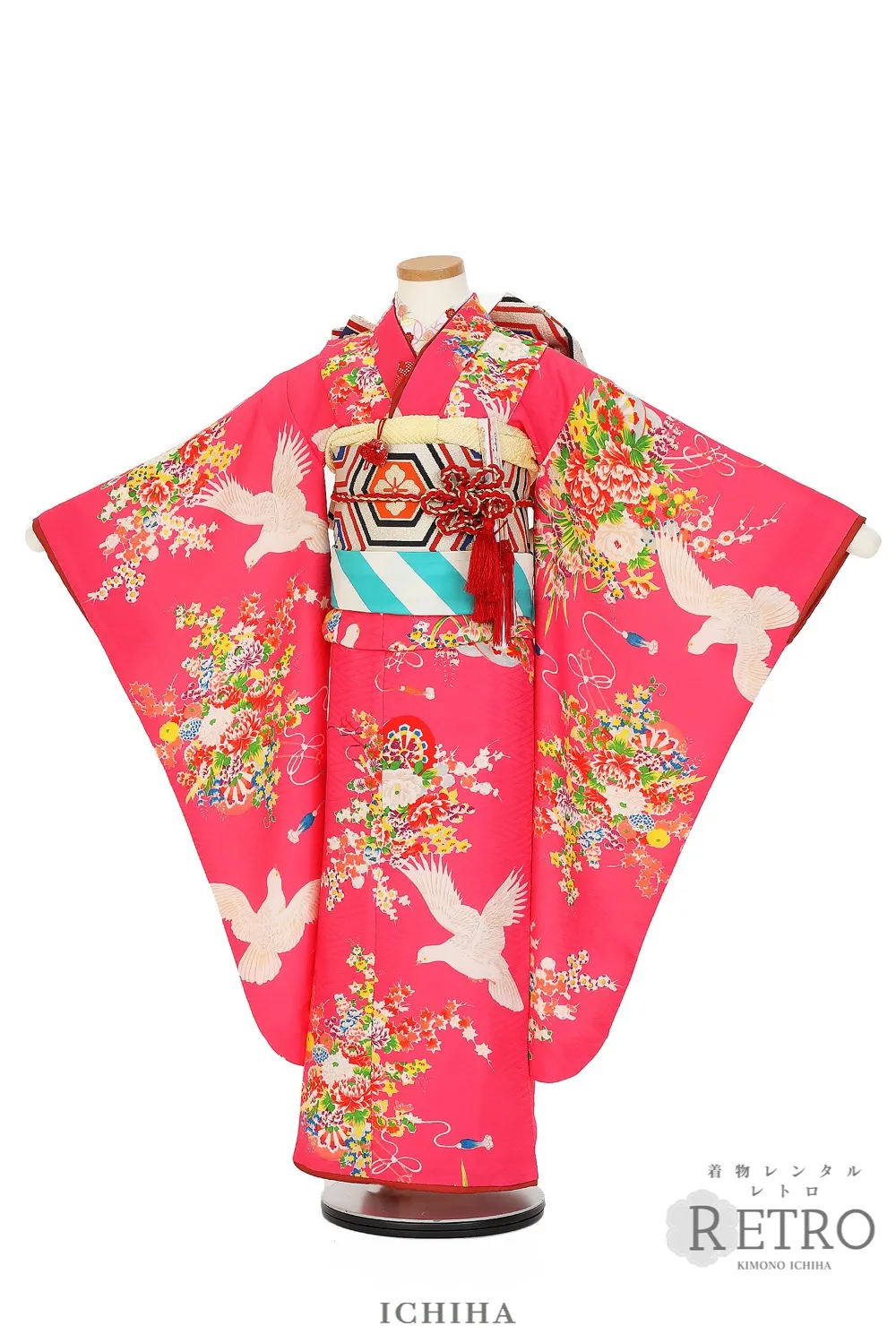 7歳七五三レンタル アンティーク復刻 幸福鳩 ピンク